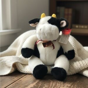 Vintage RUSS JANGLES COW W/ Bell 8" Plush Stuffed Animal Toy 1990's Farm